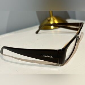 Authentic CHANEL Brown Rectangular Logo Acetate 90s Style Eyeglass Frames